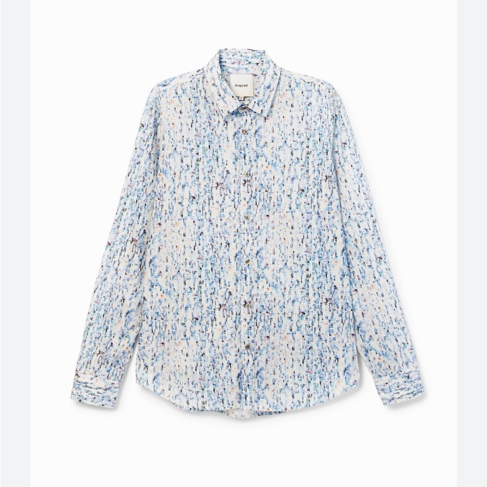 Desigual Blue and White Patterned 100% cotton Men’s Button down Shirt - Picture 2 of 11